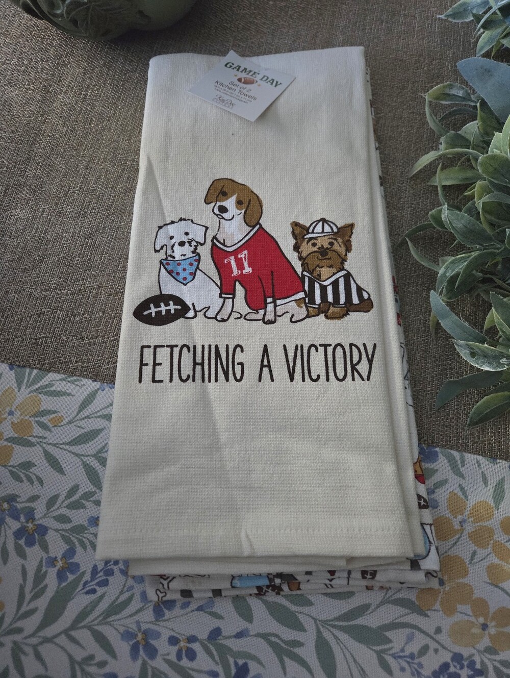 Cute Football Dogs Cotton Kitchen Towels Set Of Two.